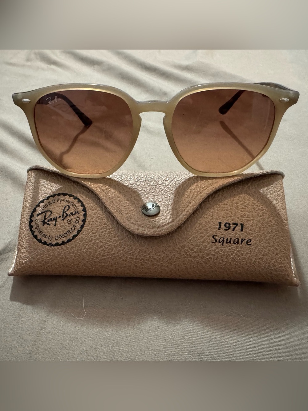 Ray-Ban 1971 Square Sunglasses in Translucent Beige with Brown Lenses